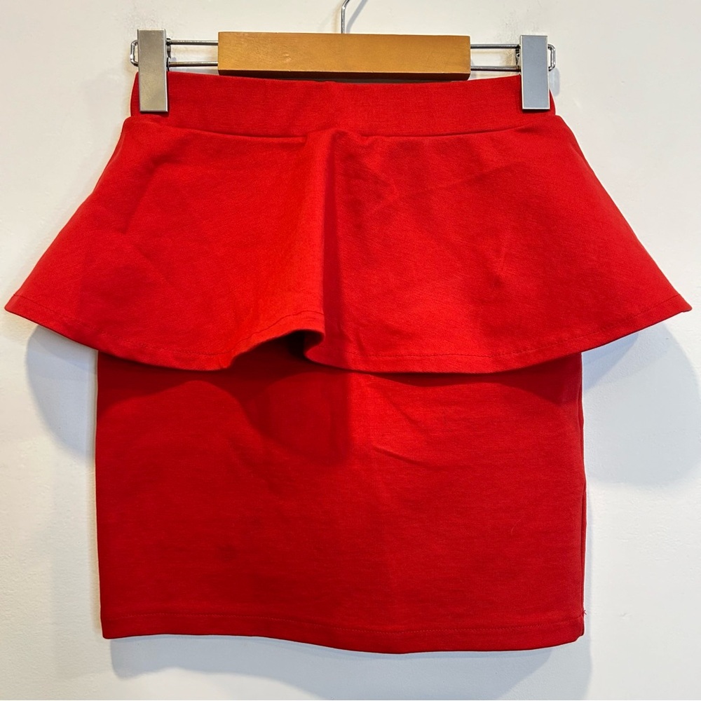 Zara Peplum Waist Stretch Mini Skirt Red